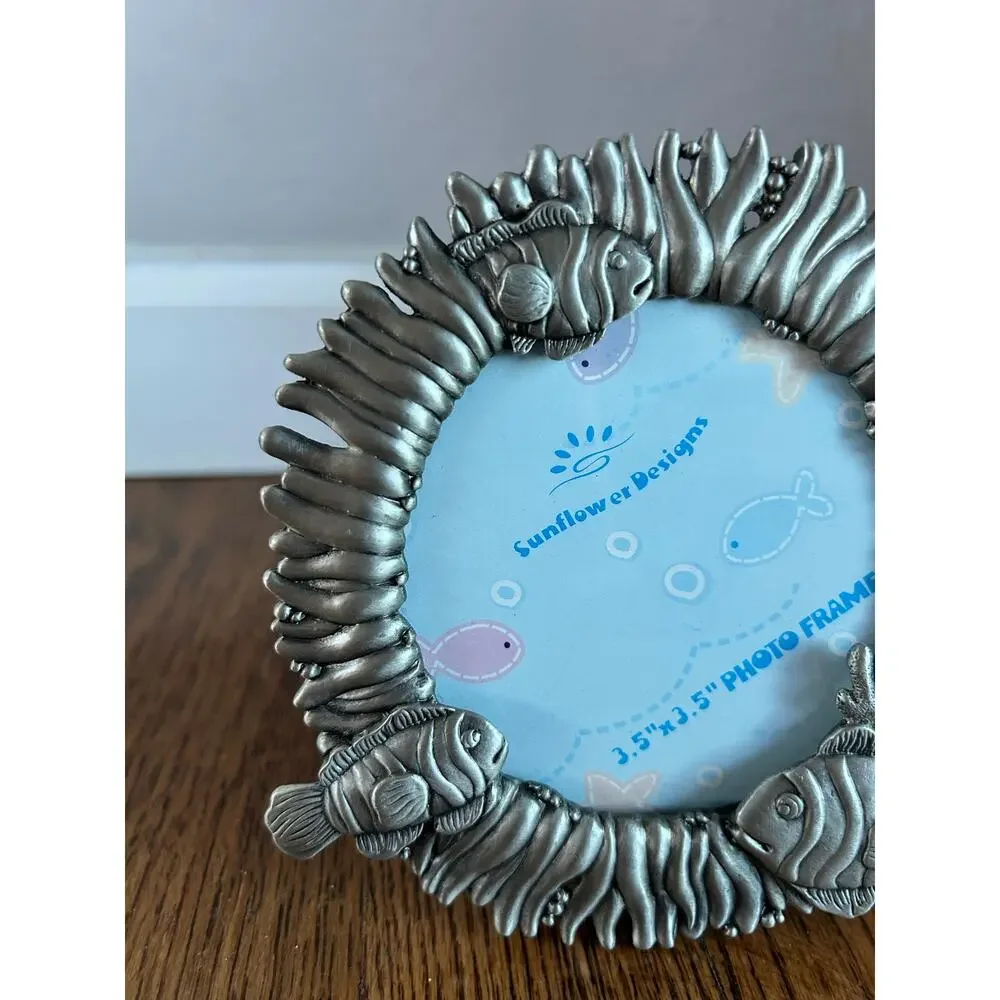 Vintage Sunflower Designs Pewter Fish Coral Photo Frame Nautical Coastal Decor